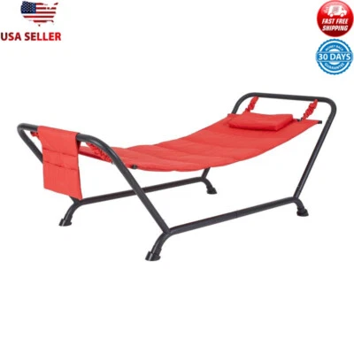 Hamaca Exterior con Soporte y Almohada Fácil Montaje Resistente al Desgarro 250lb Capacidad EE. UU. Foto 1 de 4