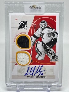 Martin Brodeur Game Used Dual Patch Auto 2010-11 SPx Auto Flashback Fabrics 251