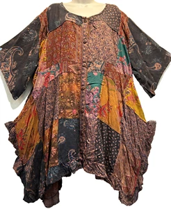 Nwt FUNKY STUFF nothing matches patch ruffle rayon hanky TOP TUNIC 6X Free shipp - Picture 1 of 5