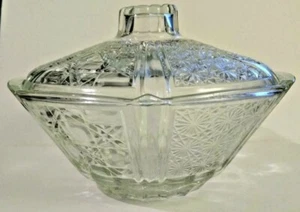 Vintage FNG Indonesien Klar Pressglas Bonboniere mit Deckel - Bild 1 von 11