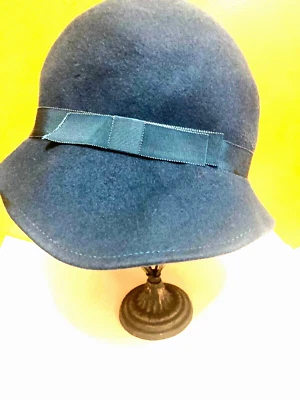 Vtg  Geo. W. Bollman & Co Doeskin Felt 100% Wool Hat Ladies Blue Fedora  21"W - Image 1 of 4
