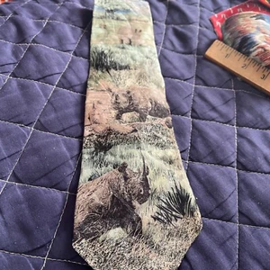 Endangered Species Men’s Necktie Tie Rhino Rhinoceros Science Teacher 57” X 4” - Picture 1 of 6