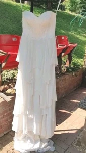 Melissa Sweet Corset Bodice Tiered Chiffon A-line Wedding Dress Ivory Size 8 - Picture 1 of 13