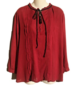 EM romantische burgunderrote Bluse Oberteil 3/4-Arm Spitze Paspel zum Binden neu Junior Large - Bild 1 von 2