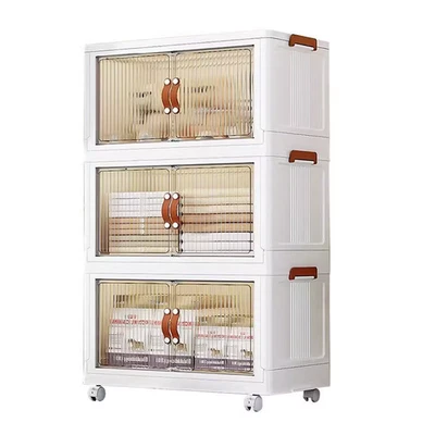 Contenedores de almacenamiento grandes apilables plegables con tapas de ruedas para dormitorio en casa Foto 1 de 4