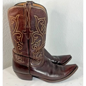LUCCHESE boots SNIP TOE Brown 🌟SAN ANTONIO🌟 Cowboy LEATHER 10D VINTAGE Men's - Picture 1 of 17