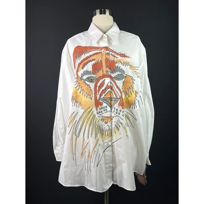 Top artístico acuarelas Leslie Fay abotonado manga larga pintado a mano tigre 3X Foto 1 de 4