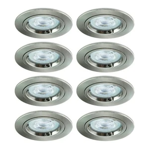 GU10 Fixed Downlight 8 Pack Brushed Steel Recessed Ceiling Down Lights IP20 - Picture 1 of 5