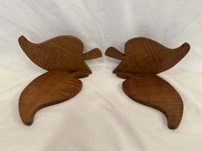 PAR de estantes apliques antiguos vintage de madera dura de arce tigre diseño hoja 9"x8'x5" Foto 1 de 4