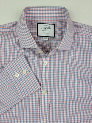 Charles Tyrwhitt Extra Delgado Sin Planchar Rojo Azul Cuadros Guinga 16.5/35 Botón Abajo Foto 1 de 4