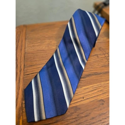 Corbata a Rayas Beverly Hills Polo Club - Corbata de Seda Azul, Gris y Beige Foto 1 de 4