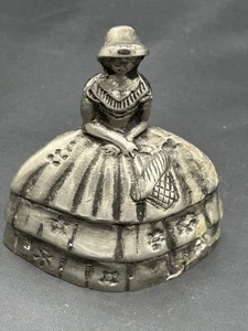 Vintage Metal Southern Belle or Victorian Lady Belle 3.5" Tall Silver Tone Bell - Picture 1 of 6