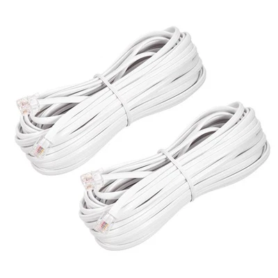 UXCELL Téléphone Extension Corde 25FT Câble RJ11 6P4C Bouchons Mâle à Mâle Blanc 2pcs