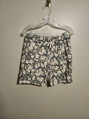 J. Шорты без застежек эластичные на талии шнурки цветочный синий 7 дюймов внутренний шов хлопок S - Изображение 1 из 4