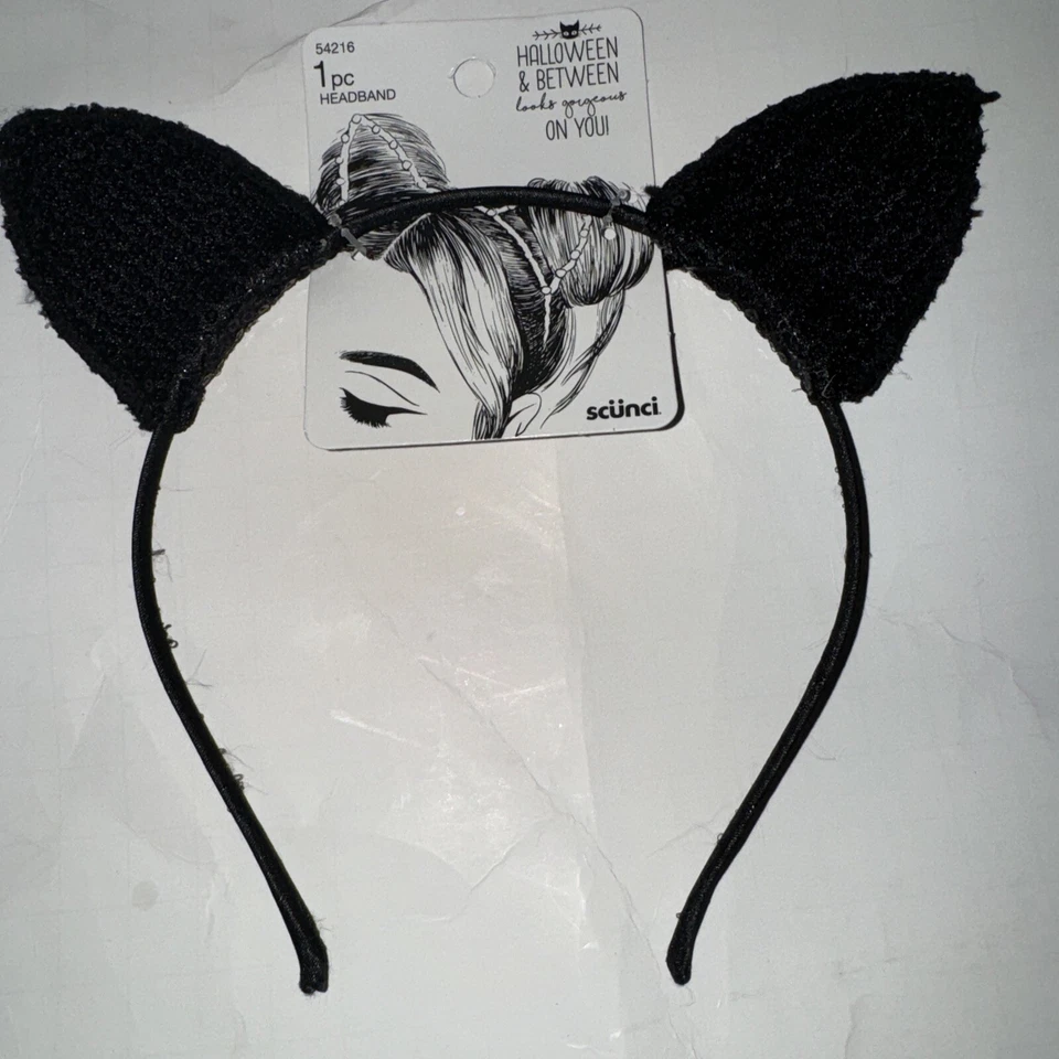SCUNCI Halloween and Between Black Sequins Cat Ears Head Band