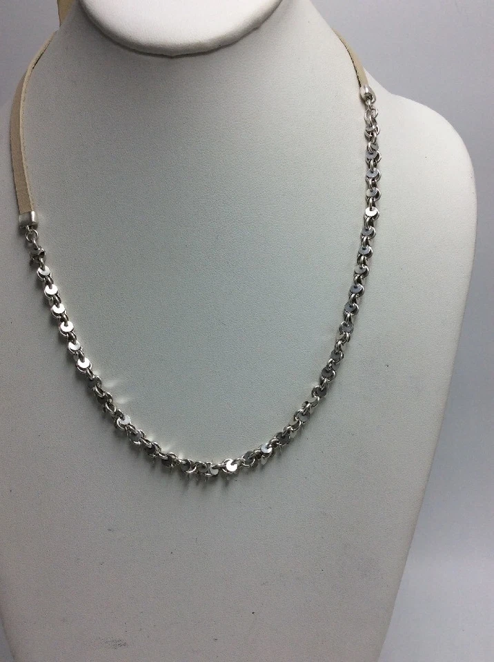 $45 LUCKY BRAND SILVER  TONE LEATHER  COLLAR  NECKLACE A6 - Изображение 1 из 1
