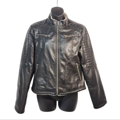 Chaqueta de cuero sintético negra Chaps para mujer talla S P Foto 1 de 4