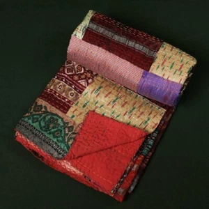 Indian Handmade Kantha Quilt Reversible Bedspread Multi Color Patchwork Throw - Picture 1 of 6