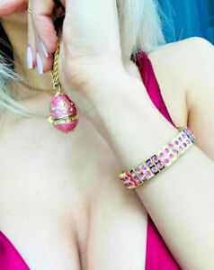 FABERGE EGG Necklace & bracelet set Pink teenage girl birthday gift 24k Gold HMD
