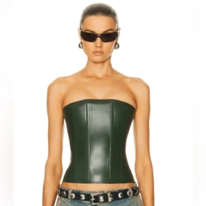 Miaou Libra Latex Corset Top Forest Green zipper boned FWRD Revolve $395 Sz L - Picture 1 of 10