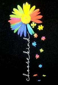 Choose Kind Autism Awareness Daisy Flower Puzzle Pieces T-Shirt Black Ladies LG - Picture 1 of 5
