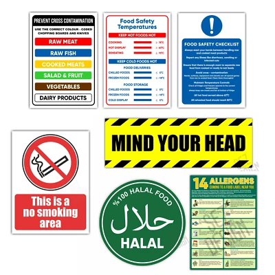 SEZ DESIGN Restaurant Signs Food Hygiene Safety Stickers Catering Cafe Health & Safety Sign