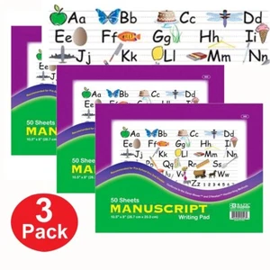 3 Practice Manuscript Hand Writing Pad Printing book Preschool~2nd Grades - Picture 1 of 10