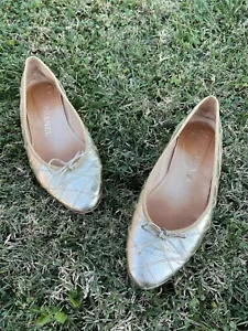Chanel Gold Metallic ✨Quilted Classic Ballet Flats Shoe Slipper Sz 39 - Picture 1 of 17