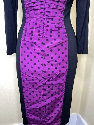 NUEVO Vestido Camisa Tracy Reese Para Mujer Grande Seda Acanalada Sexy Púrpura Negro Lunares Foto 1 de 4