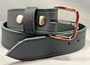 Cinturón de cuero clásico de grano completo negro genuino para hombre con hebilla de jean informal Reino Unido - Imagen 1 de 4
