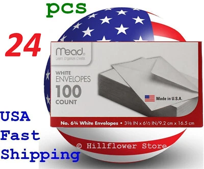 24 X Mead 75100 3 5/8 X 6.5 #6 100 piece/box white envelope with free trk# - Image 1 of 4