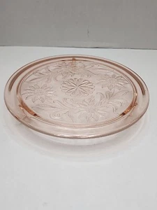 Jeannette Sunflower Style Pink Depression Glass Three Footed Cake Plate - Picture 1 of 10