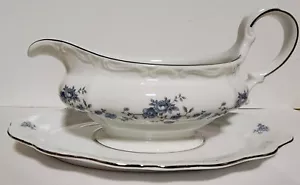 Traditions Johann Havilland Blue Garland Gravy Boat With Tray - Picture 1 of 5