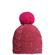 CMP Beanie Knitted Cap Pompom Hat Pink fur Pompom Silver Threads Fleece