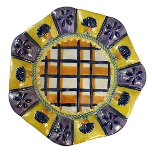 Vintage CBK Decorative 10" Plate Hand-Painted, Plaid With Raised Floral Pattern - Picture 1 of 8