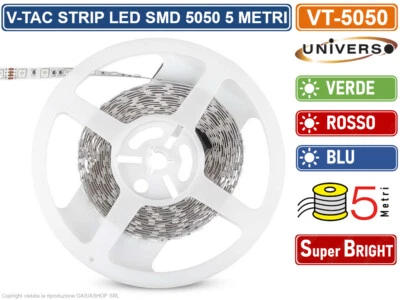 V-TAC VT-5050-60 STRISCIA LED FLESSIBILE 55W SMD 60 LED/METRO 12V 5 METRI IP20 - Immagine 1 di 3