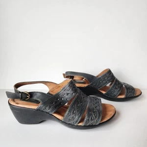 Clarks Artisan Dark Blue Leather Slingback Sandals Women’s Size 8M 32124 - Picture 1 of 11