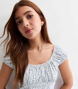 New Look 915Girls Floral Print Cropped Top - Blue Age 10-11 - Picture 1 of 3