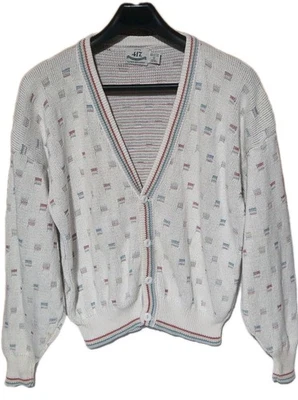 Vintage Van Heusen 417 Men's XL Cardigan Sweater 100% Cotton White 4 Button - Image 1 of 4