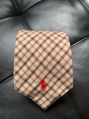 Corbata de algodón Polo Ralph Lauren a cuadros beige 4"x57" de ancho vintage hecha a mano Foto 1 de 4