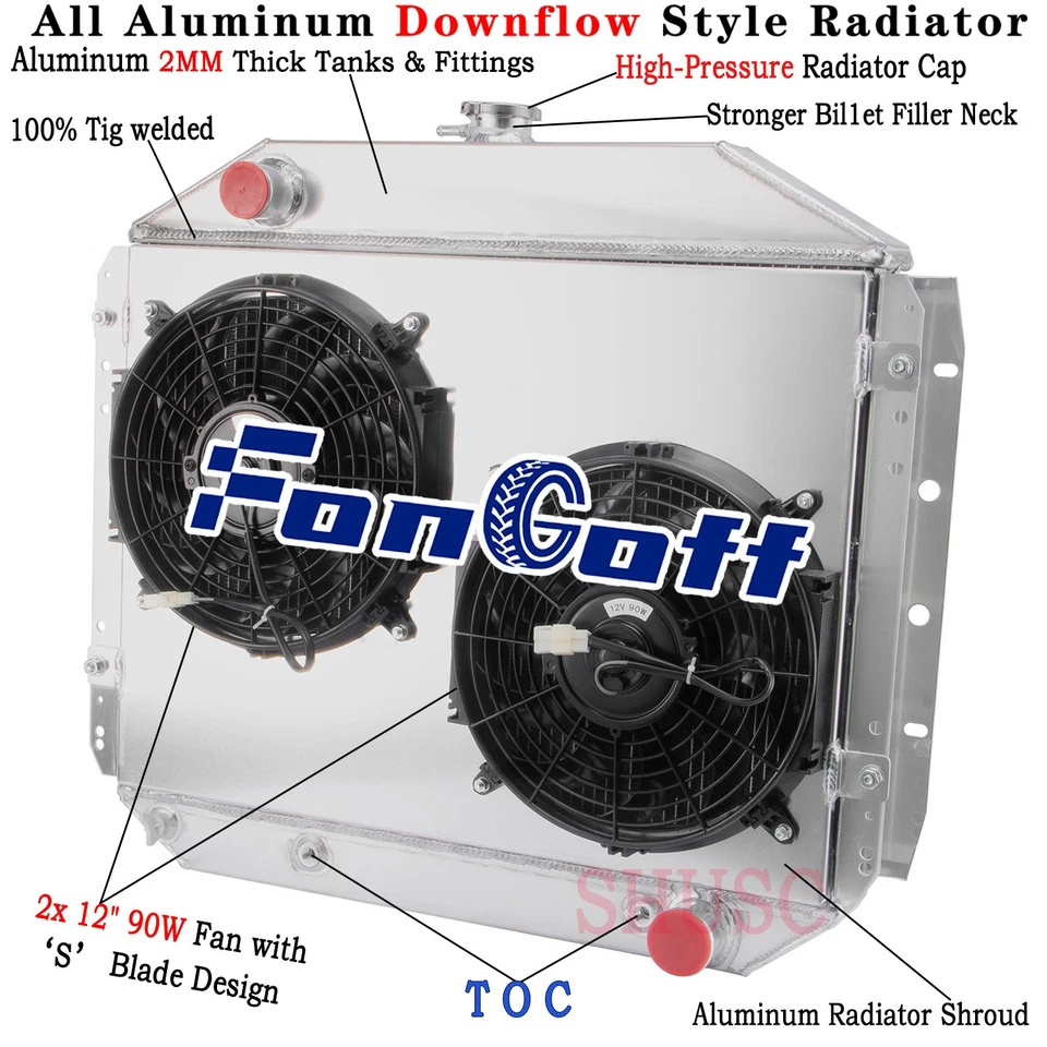 4-Row Aluminum Radiator Shroud Fan For 1966-1979 Ford F100 F150 F250 F350 Truck Foto 1 de 4