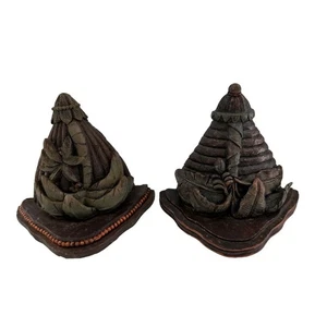 Vintage Hand-Carved Wall Sconces Candle Holder Nature Palm Trees Tropical Decor - Picture 1 of 12