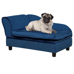 Dog Couch Pet Sofa Bed for Small Dogs Cats with Storage, Cushion, Blue - Picture 1 of 11