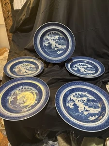 mottahedeh blue canton Vista Alegre Flat Rim 10 In Soup Bowls Set 5 - Picture 1 of 12