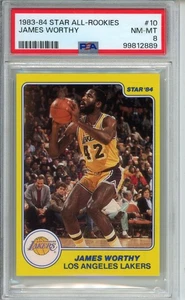 1983-84 Star #10 All-Rookies James Worthy PSA 8 como nuevo Corners Los Angeles Lakers - Imagen 1 de 2