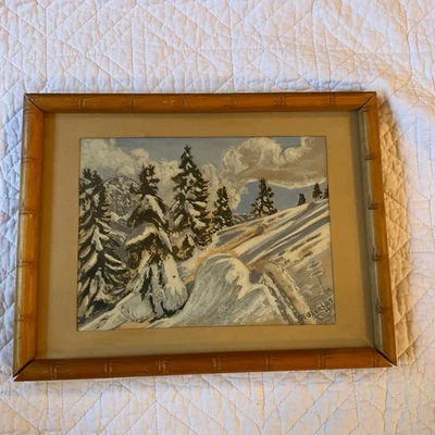 Pintura acuarela paisaje invierno nevado vintage original de Sheaffer Foto 1 de 4