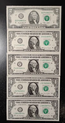 Lot of 15 Fancy Serial Numbers 4,5,6 OAK, IAR, True Ladders, EPQ- Circulated  - Image 1 of 4