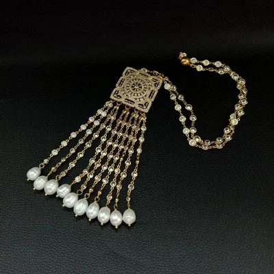 Collar de cadena chapado en oro amarillo con perlas de arroz blanco de 21"" Foto 1 de 4