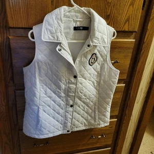 Gilet trapuntato RALPH LAUREN nero etichetta patch diamante donna M zip a scatto avorio - Foto 1 di 6