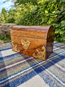 Antique Victorian Brass And Burwalnut Domed Stationery Box - Picture 1 of 24
